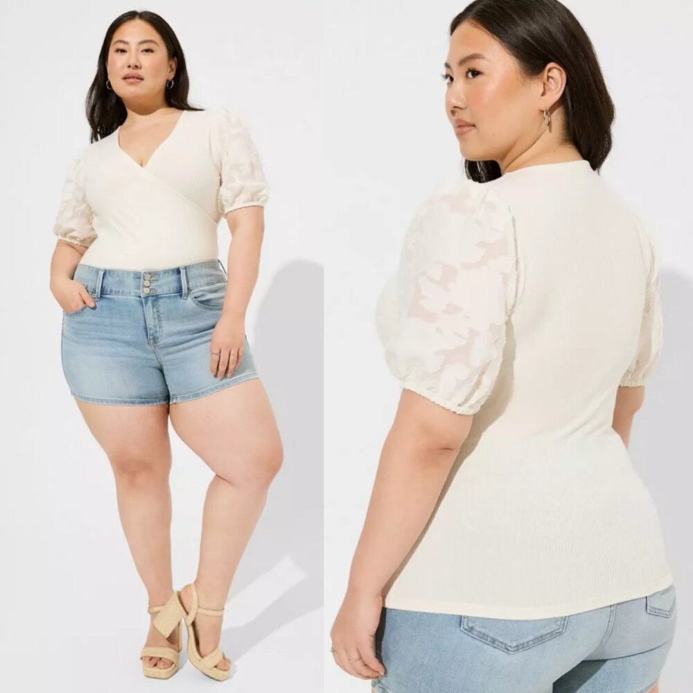 Torrid 3 Pristine Super Soft Rib V-Neck Novelty Sleeve Surplice Top 3X 22 24